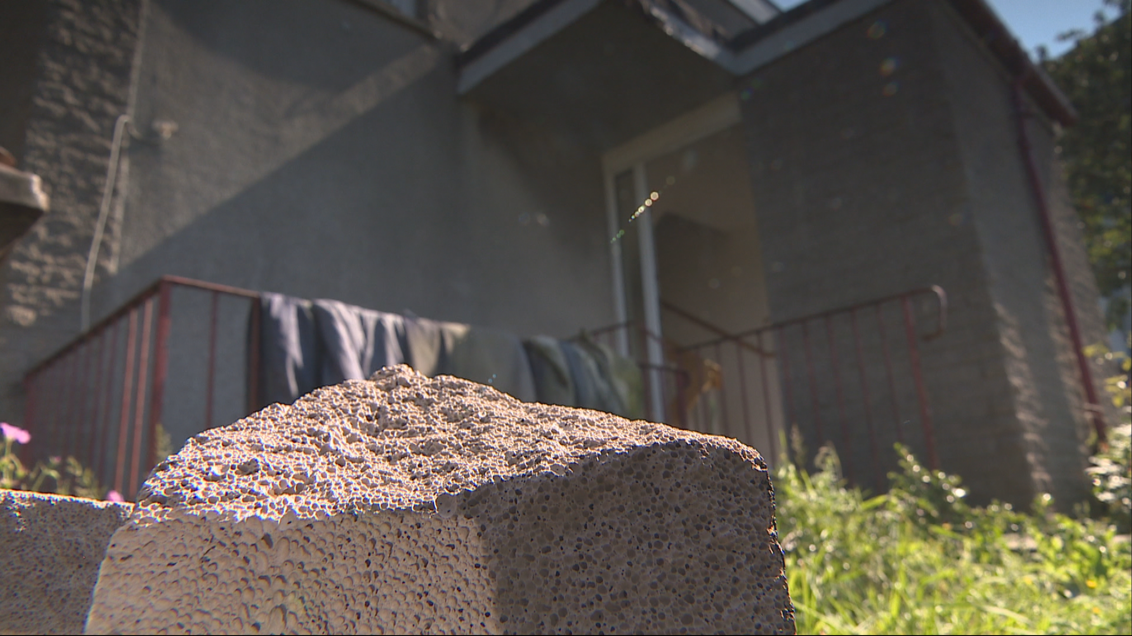 A block of RAAC outside of the property