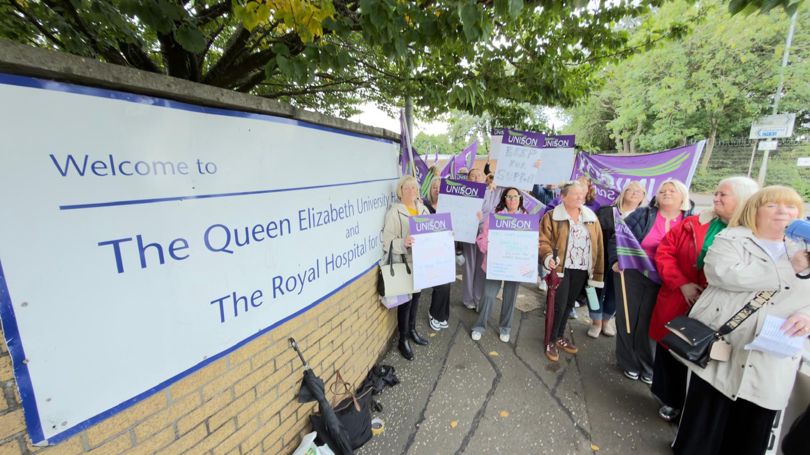 NHS ward staff striking outside NHS Greater Glasgow and Clyde hospitals on Wedneday, August 5, 2025