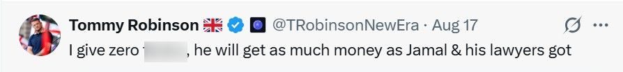 Tommy Robinson has responded to the potential legal action