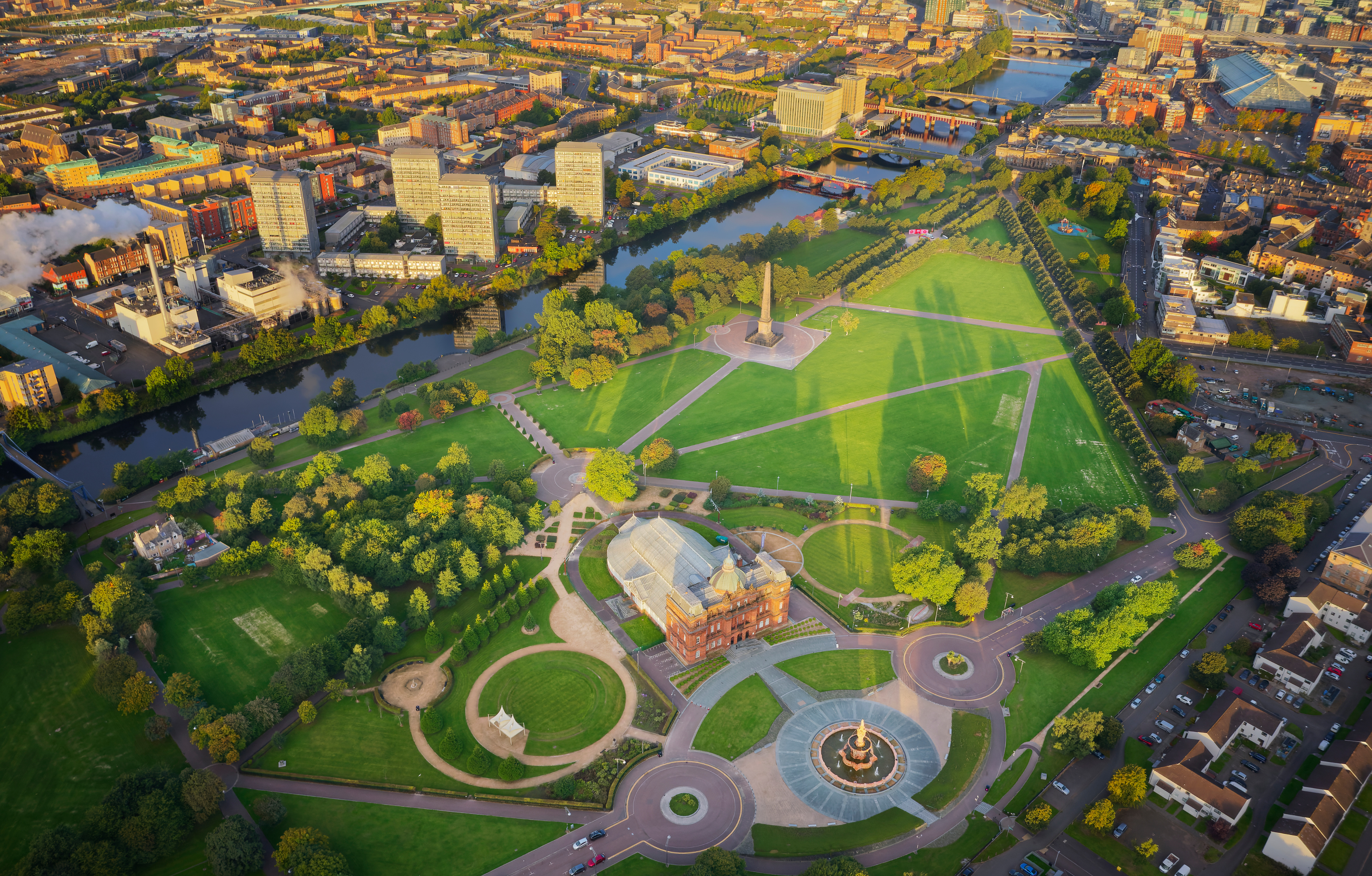 Aerial view of Glasgow Green and the River Clyde