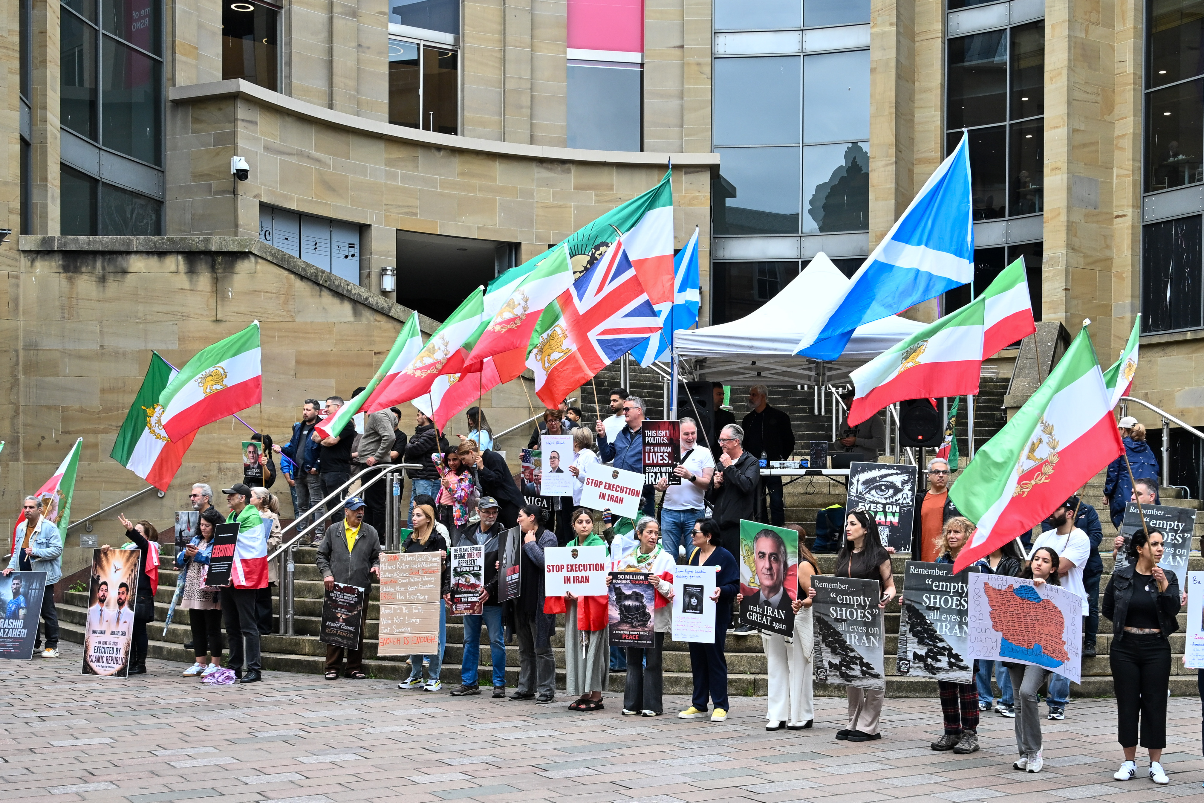 A protest against executions in Iran was taking place nearby