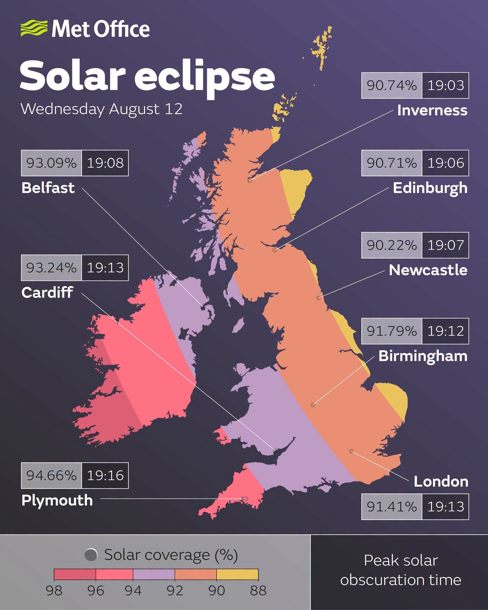 The Met Office has released where the best places to see the solar eclipse