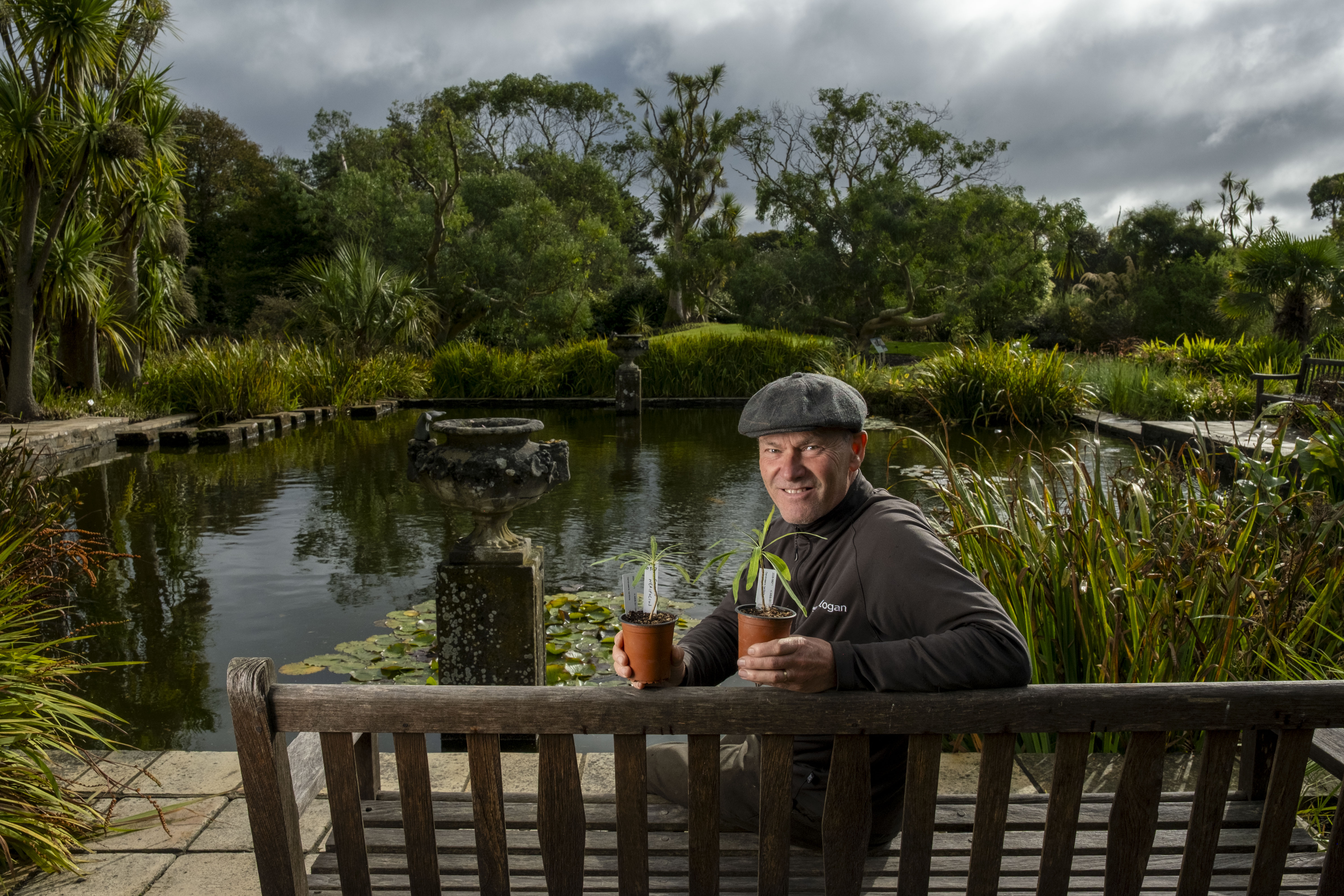 Curator Richard Baines at Logan Botanic Garden with the seedlings.
