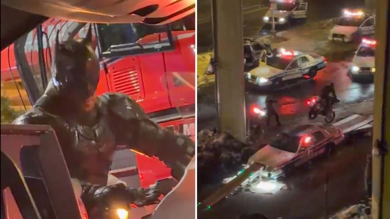 Batman up close as stunt scenes filmed under Glasgow bridge