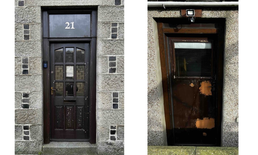 Wooden doors on Mr Mill's home.