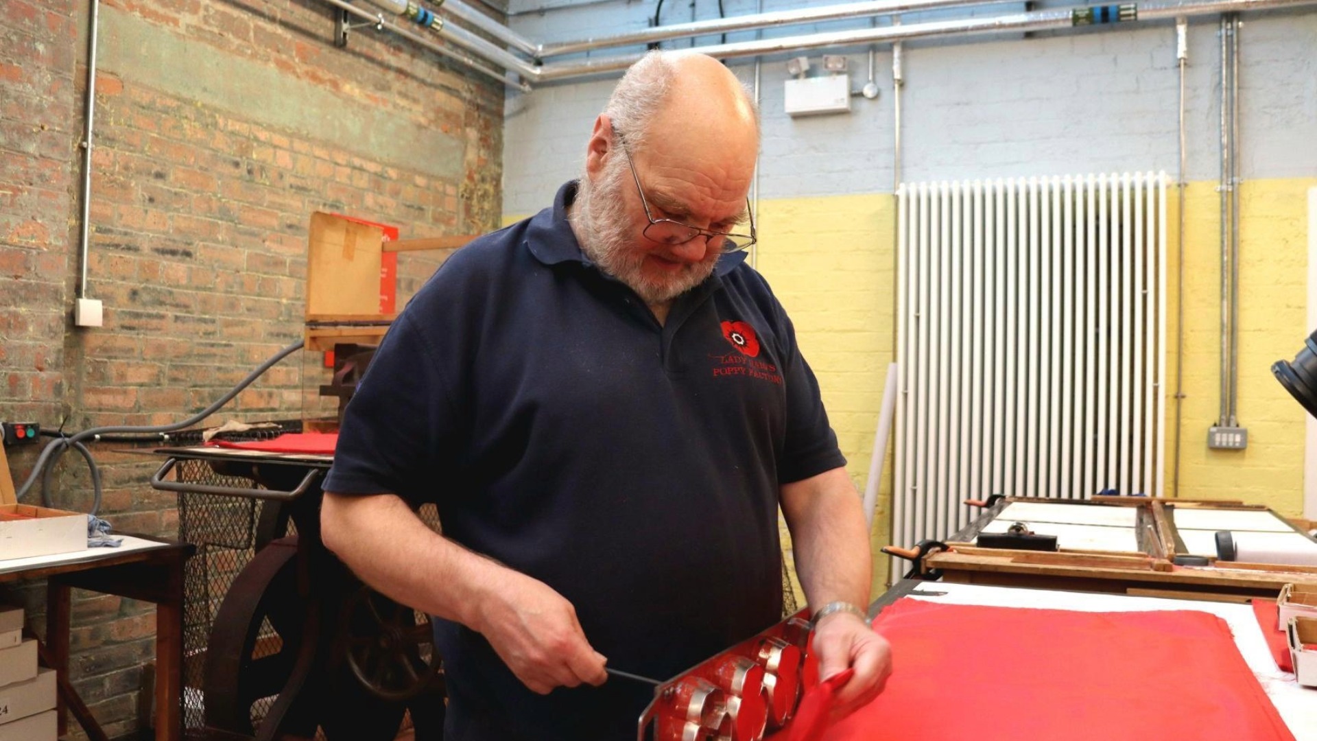 Jock Sloan makes poppies at Lady Haig’s Poppy Factory in Edinburgh
