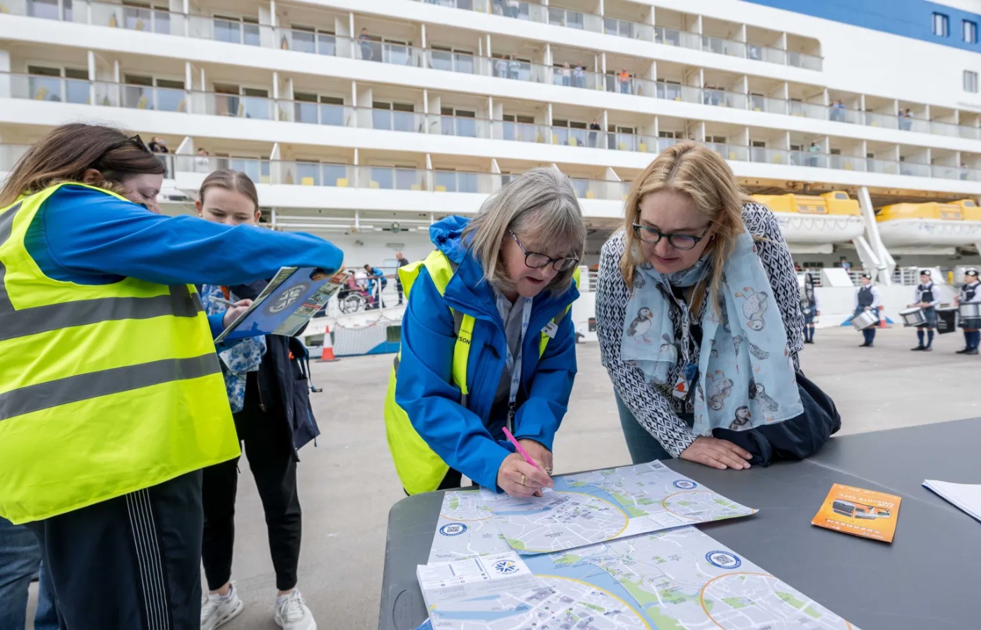 VisitAberdeenshire volunteers welcomed passengers on the quayside