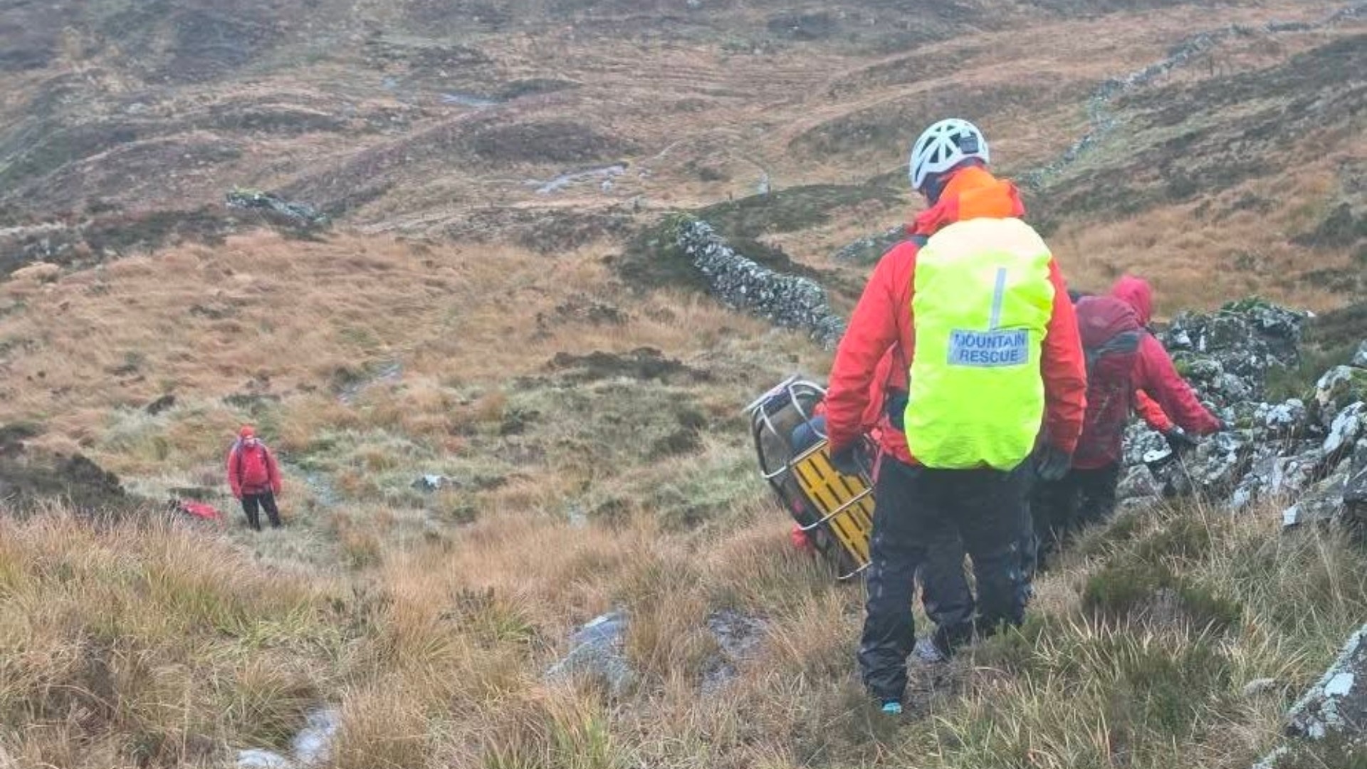 The team took three and a half hours to carry the casualty down the hill.