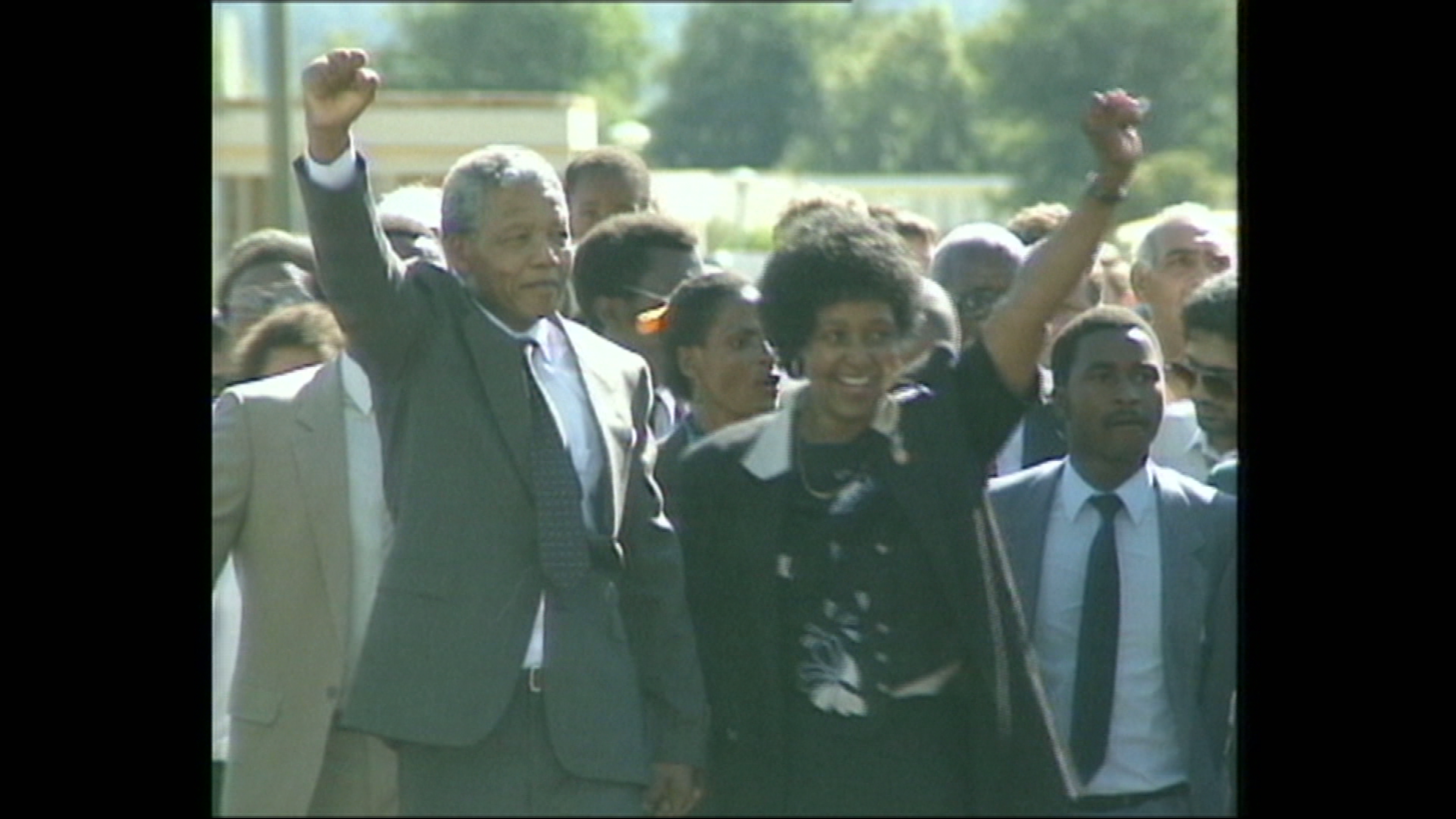 Mandela with his daughter Zindzi following his release from prison