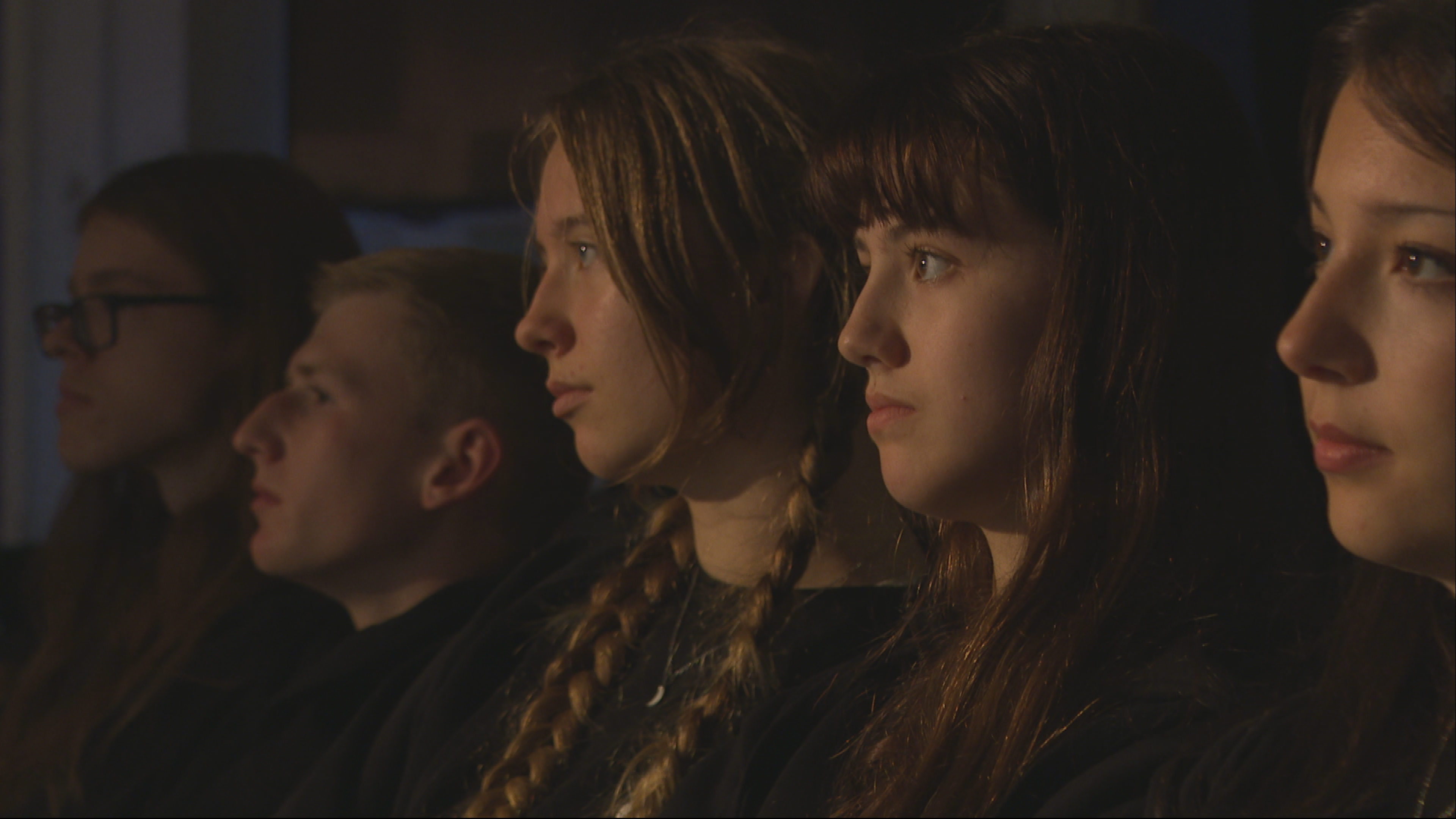 Pupils watching the play at the Traverse Theatre
