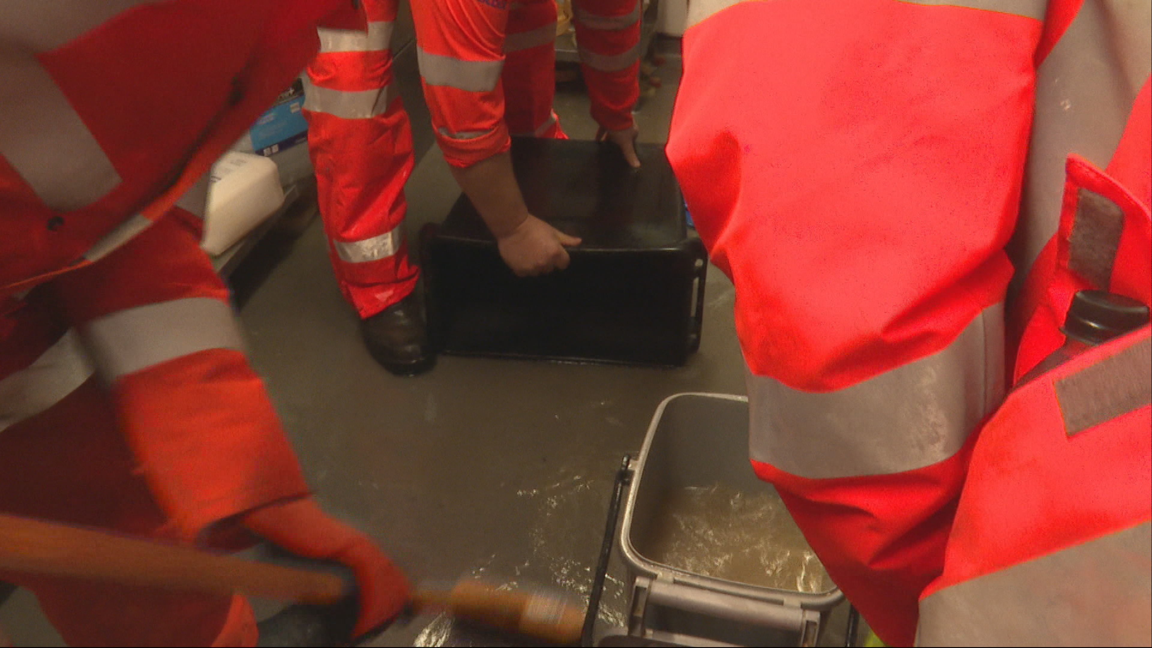 Efforts are under way to clear the flooded restaurant kitchen