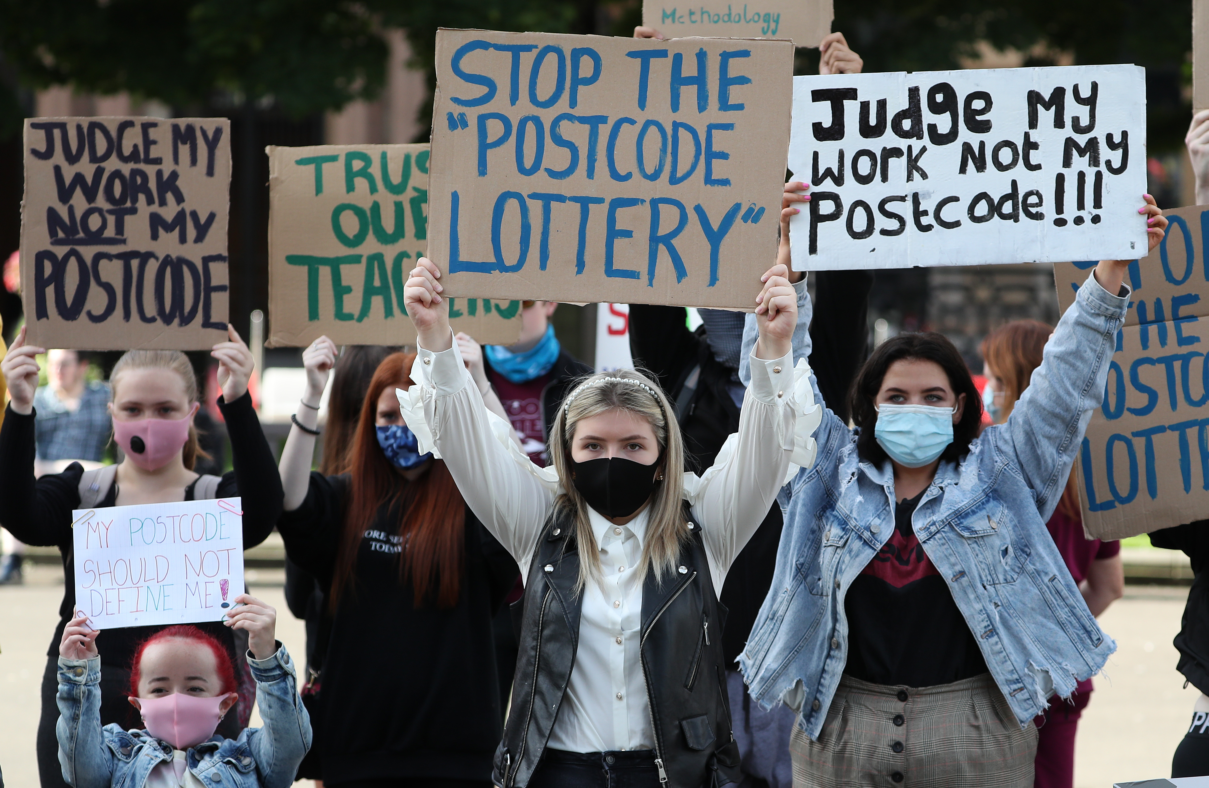 Protesters in George Square in Glasgow demonstrate against the SQA’s method of producing exam results after Covid