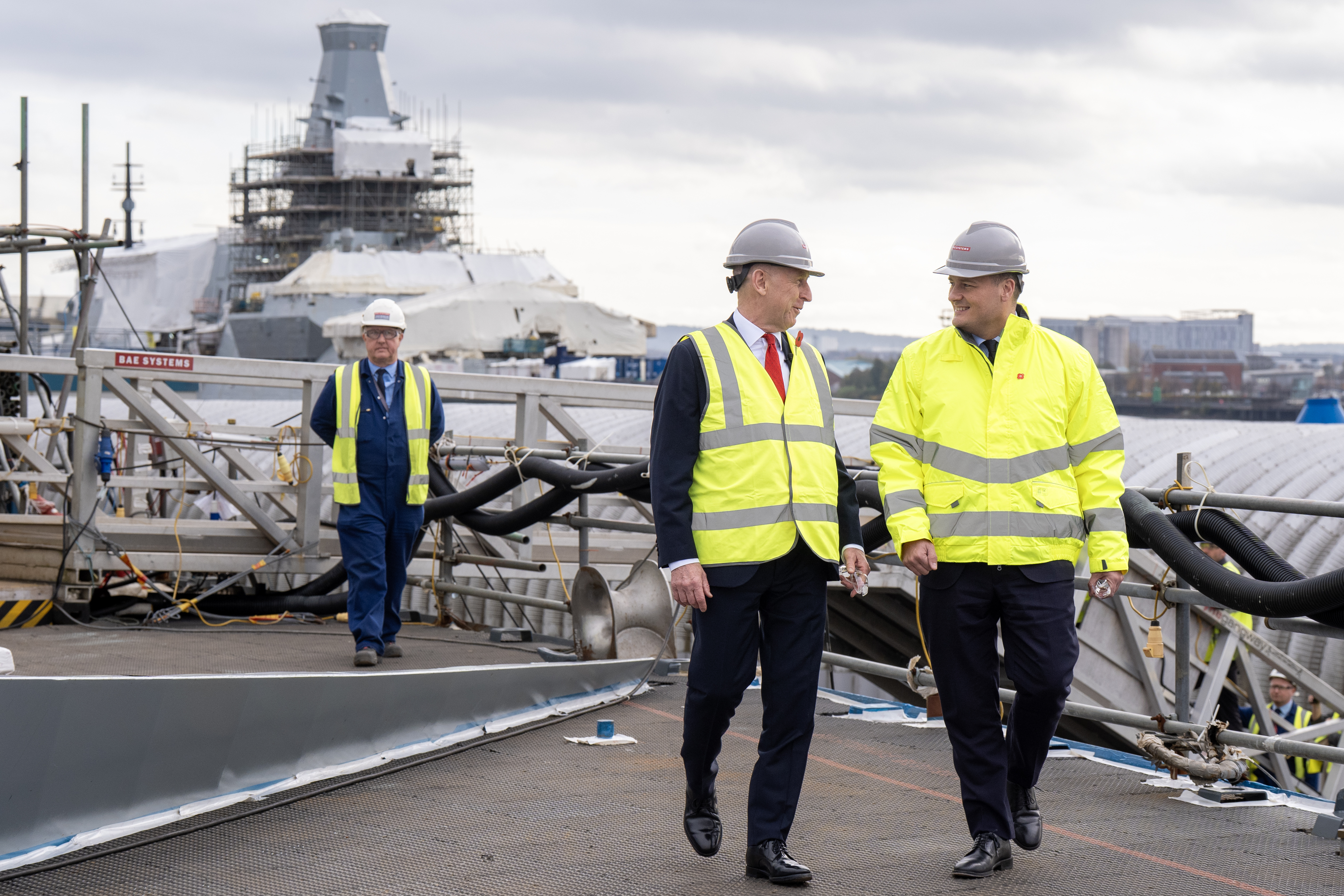 Defence Secretary Wes Streeting, right, visited the BAE Systems yard in Scotstoun, Glasgow, with Chancellor John Healey on Friday
