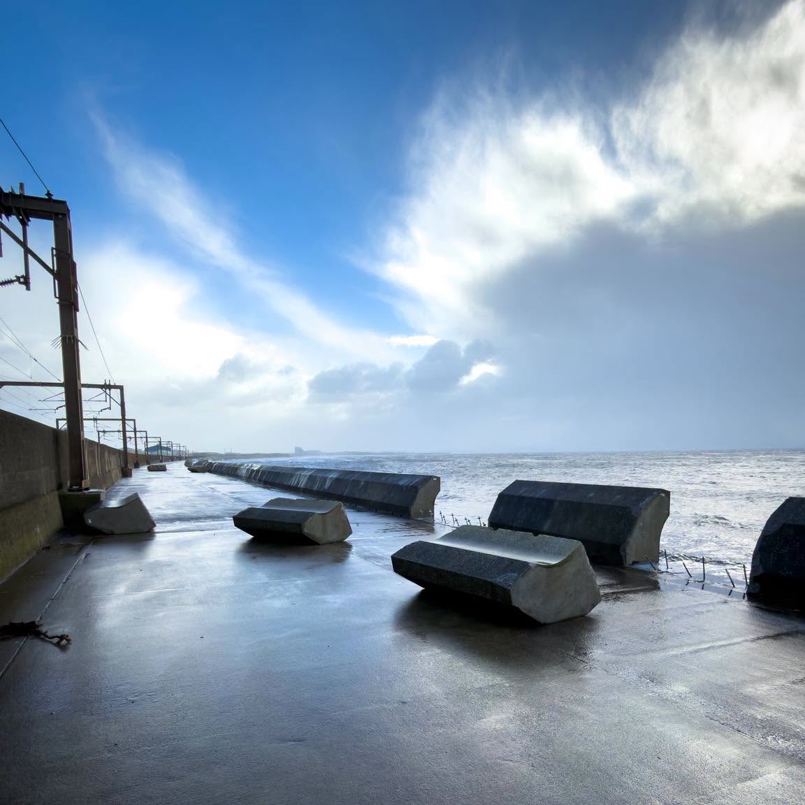 Sea defences at Sandylands Esplanade at Salcoats East Shore on Sunday morning.