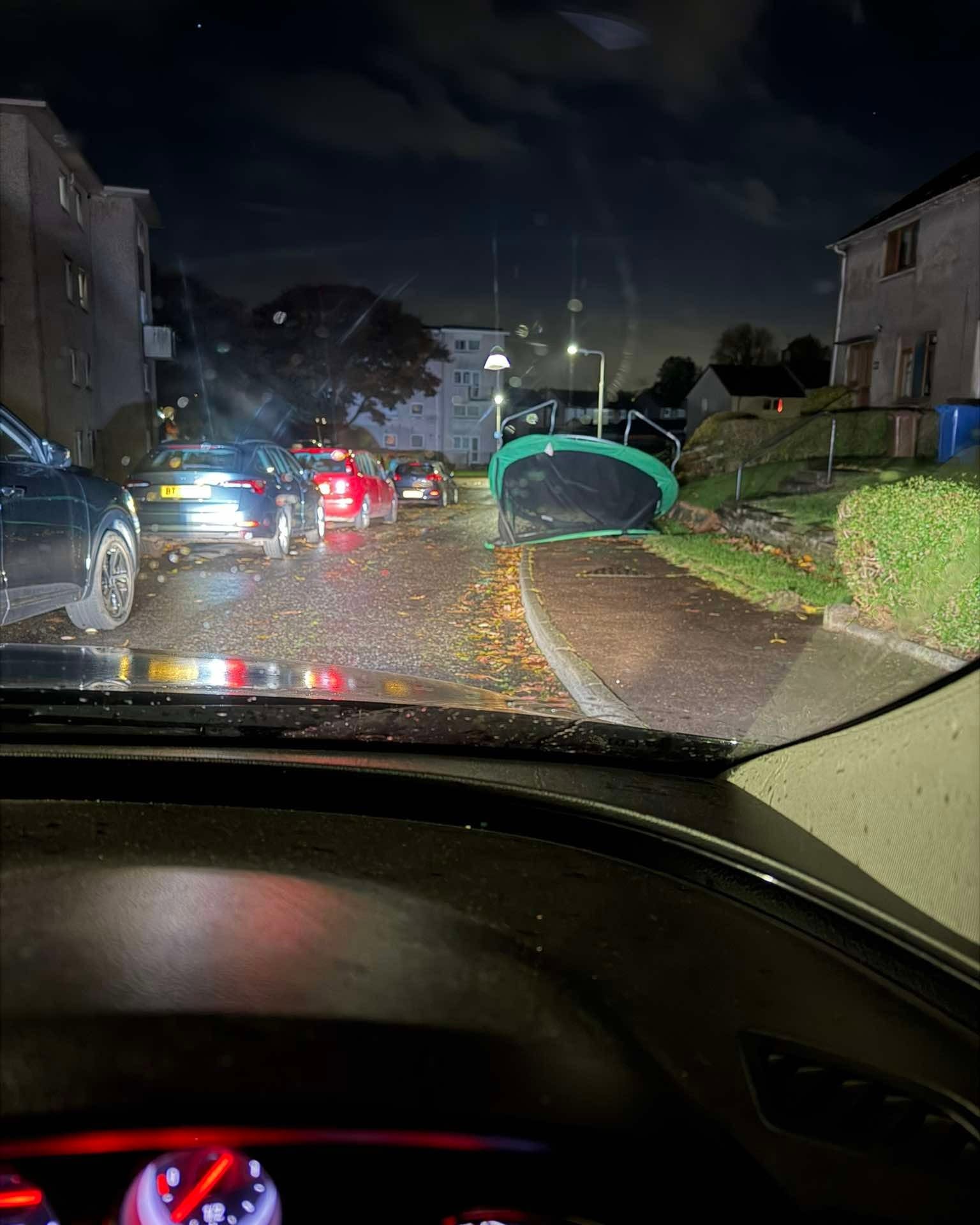An escaped trampoline on Tiree place in Kirkcaldy.